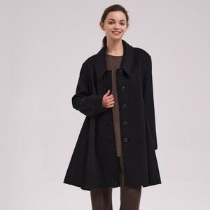 Nap‎ Take a Nap Black Button Front A Line Midi Coat Womens Lg